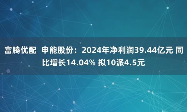 富腾优配  申能股份：2024年净利润39.44亿元 同比增长14.04% 拟10派4.5元